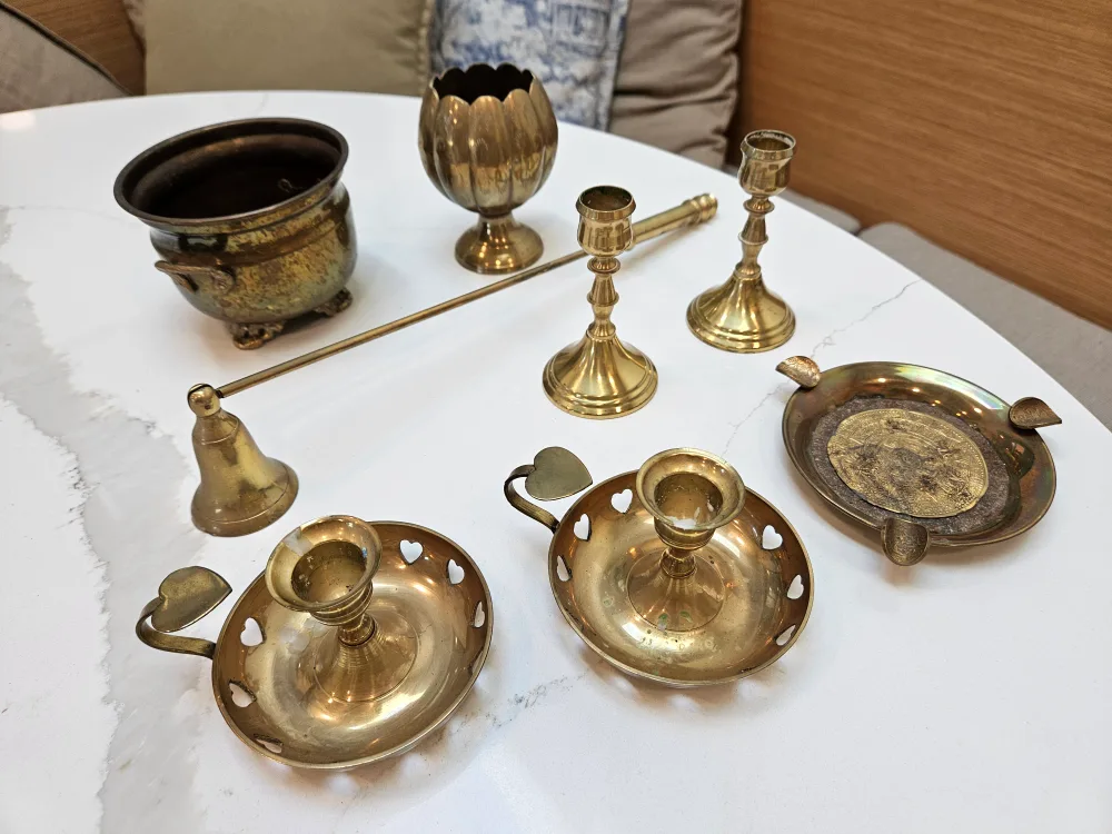 Vintage Patina Brass Candlestick Holders & Decor Various thumbnail