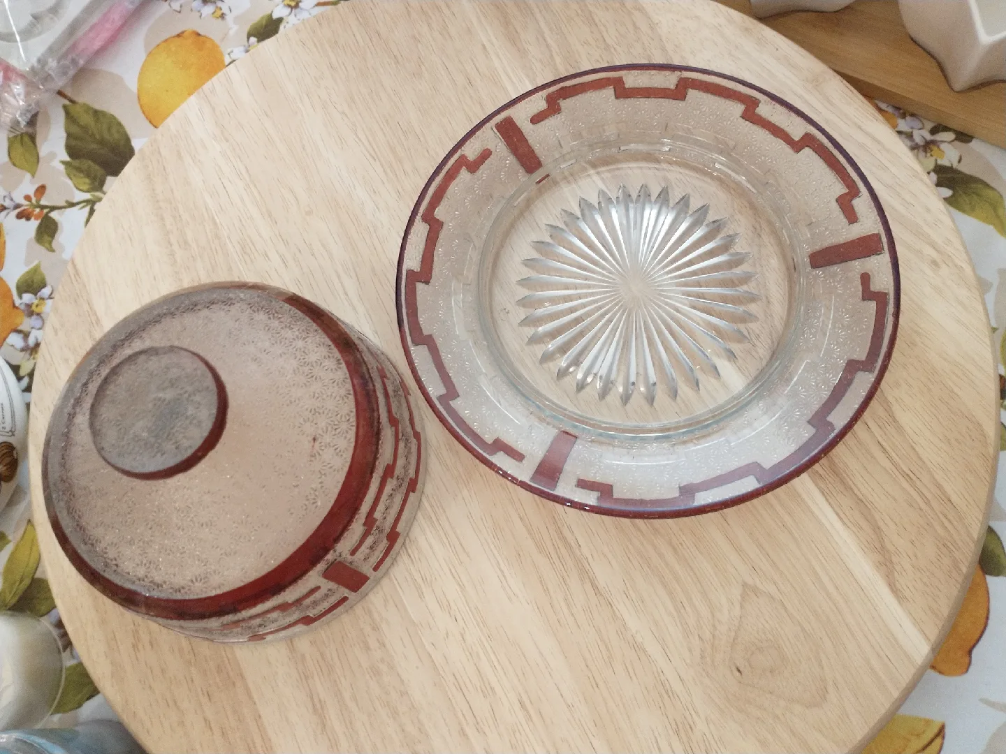 Vintage glass dish with cover thumbnail