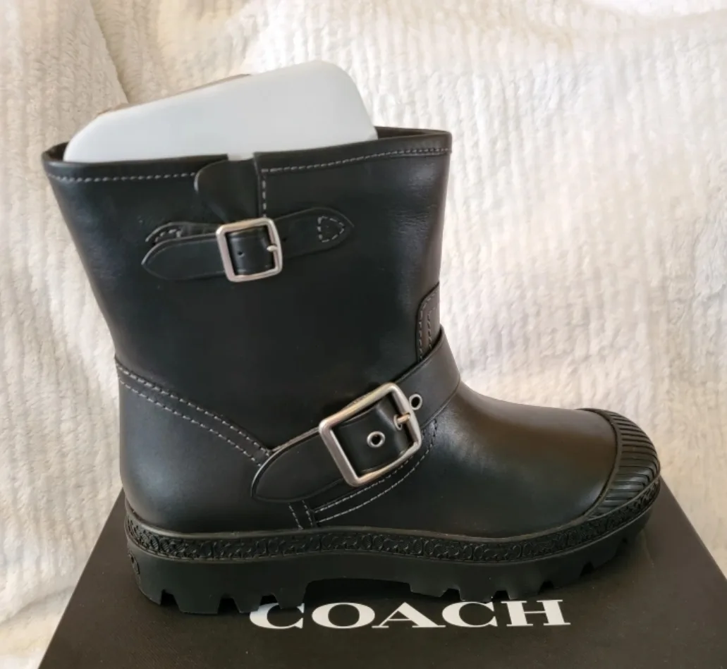 New Coach Black Leather Boots sz 9 image indicator(3)