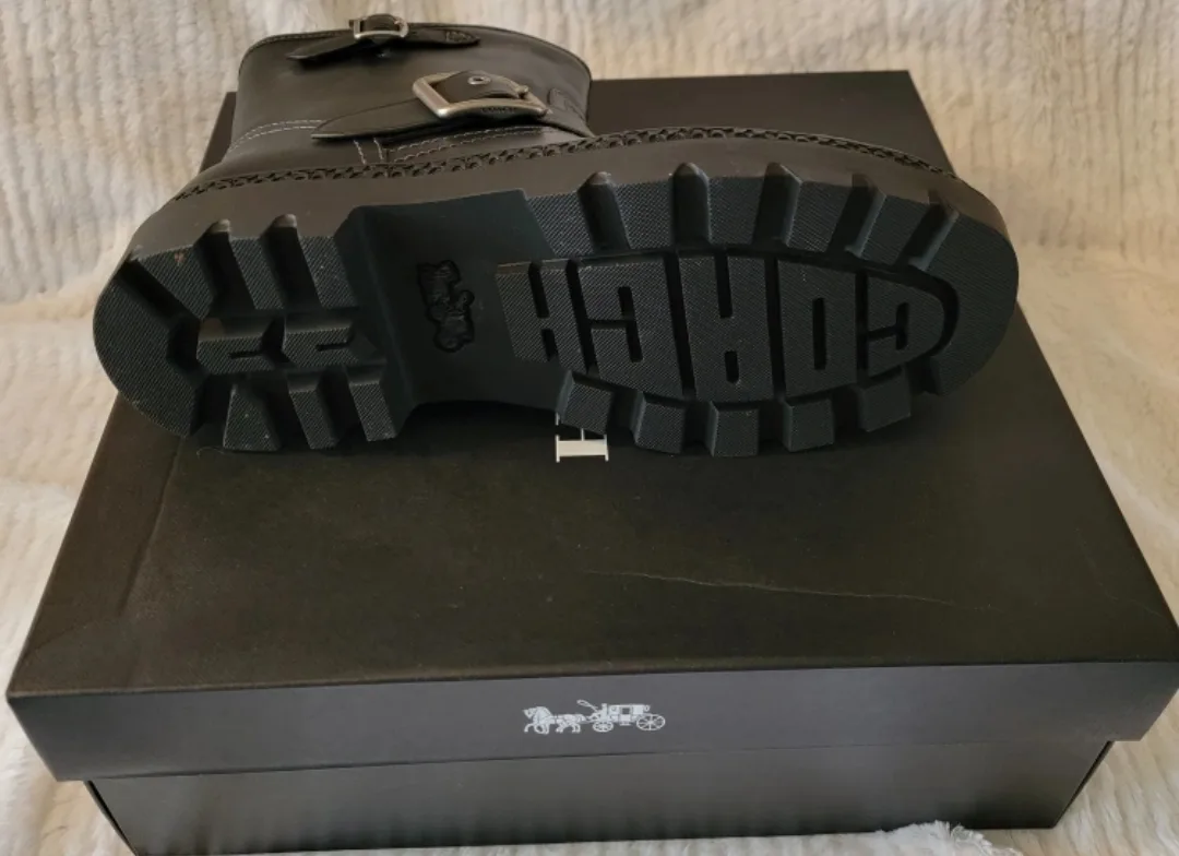 New Coach Black Leather Boots sz 9 image indicator(6)