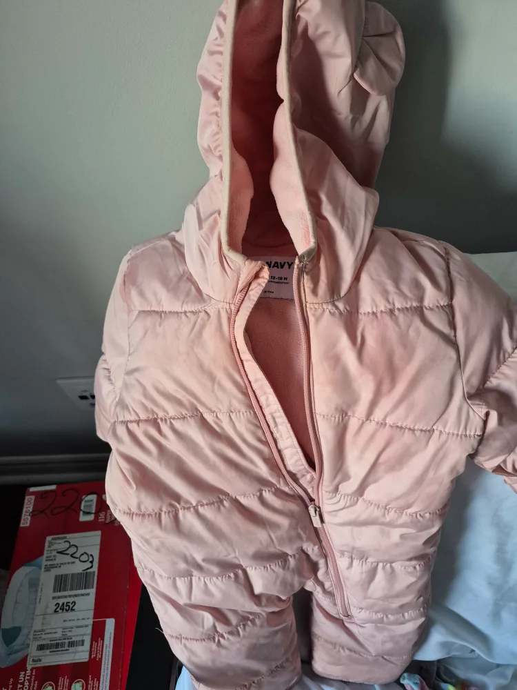 Old Navy Pink Puffer Snowsuit 12-18M thumbnail
