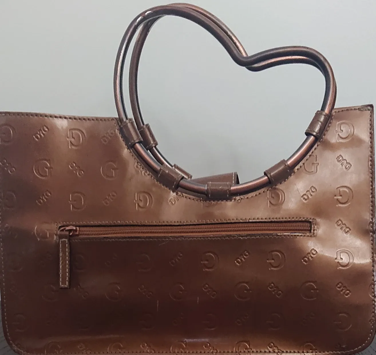 Guess Brown Heart Handle Embossed Tote Bag image indicator(2)