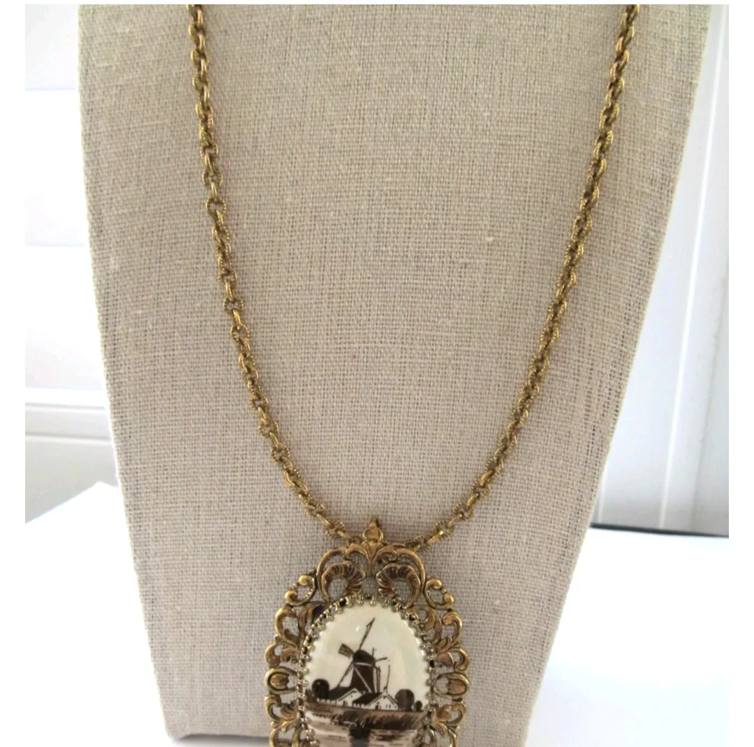 Vintage Dutch Windmill Pendant Necklace thumbnail