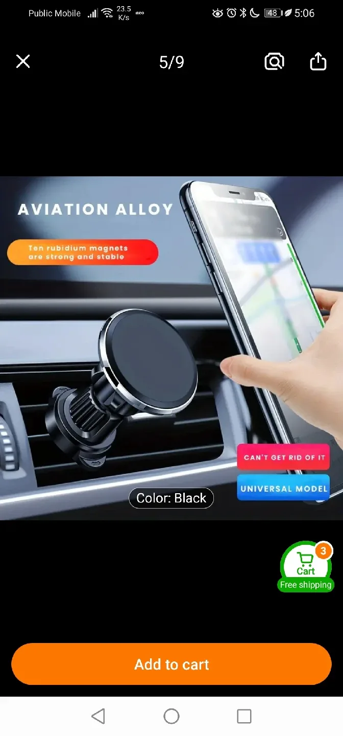 Universal Magnet Bracket Phone Car Mount - Black image indicator(7)