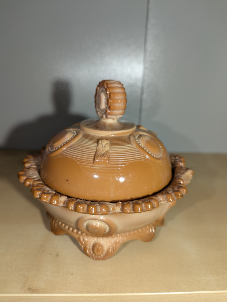 Vintage Greentown Chocolate slag glass butter dish