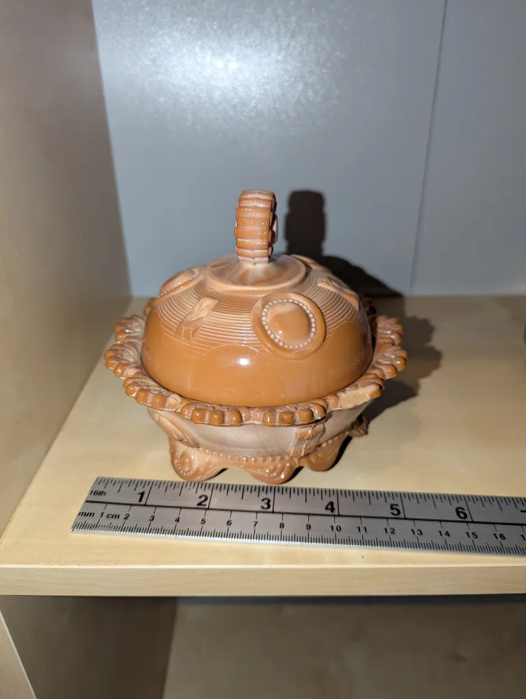 Vintage Greentown Chocolate slag glass butter dish image indicator(2)