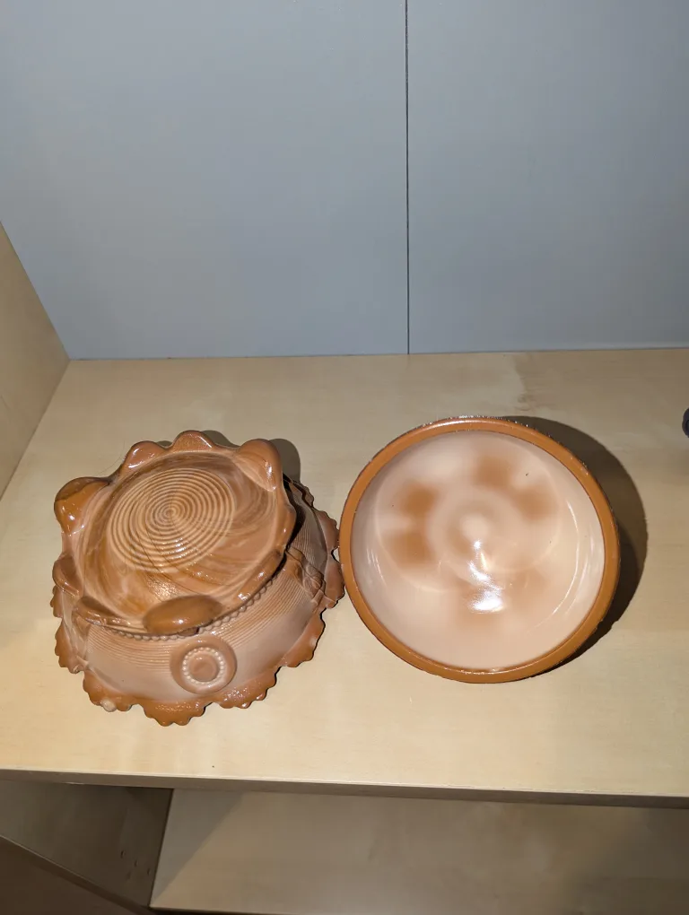 Vintage Greentown Chocolate slag glass butter dish image indicator(7)