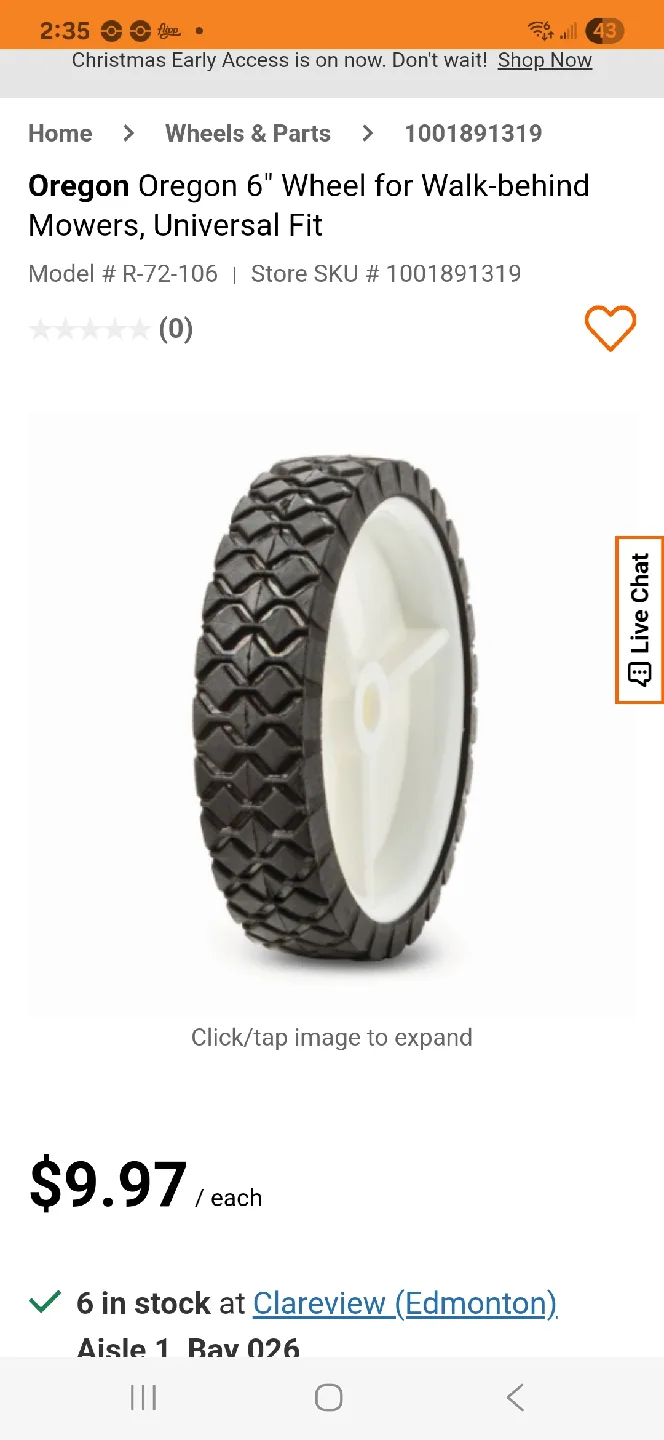 6" Wheel for Walk-behind Mowers thumbnail