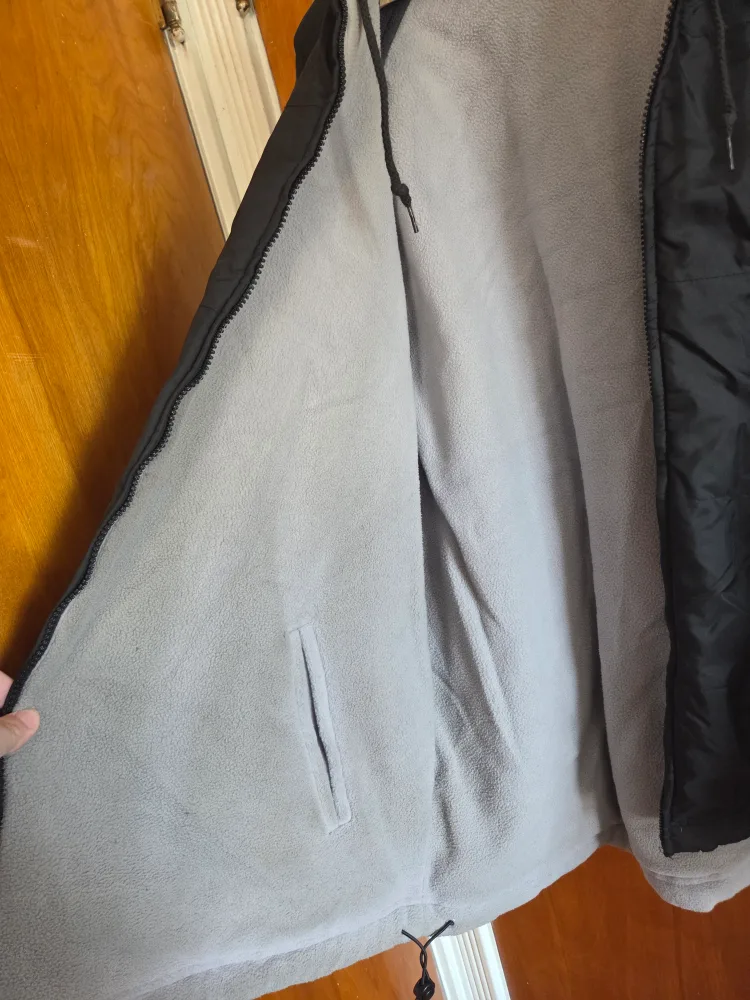 Black hooded jacket with white stripes image indicator(2)