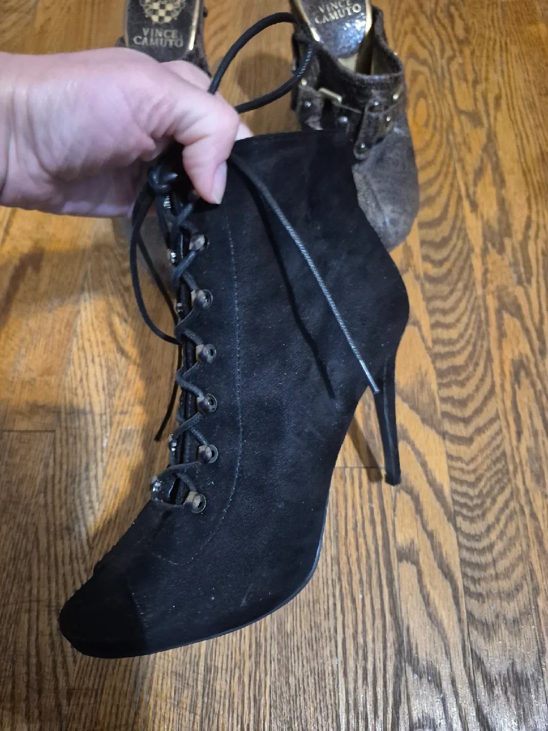Steve Madden Black Lace-Up Heeled Booties thumbnail