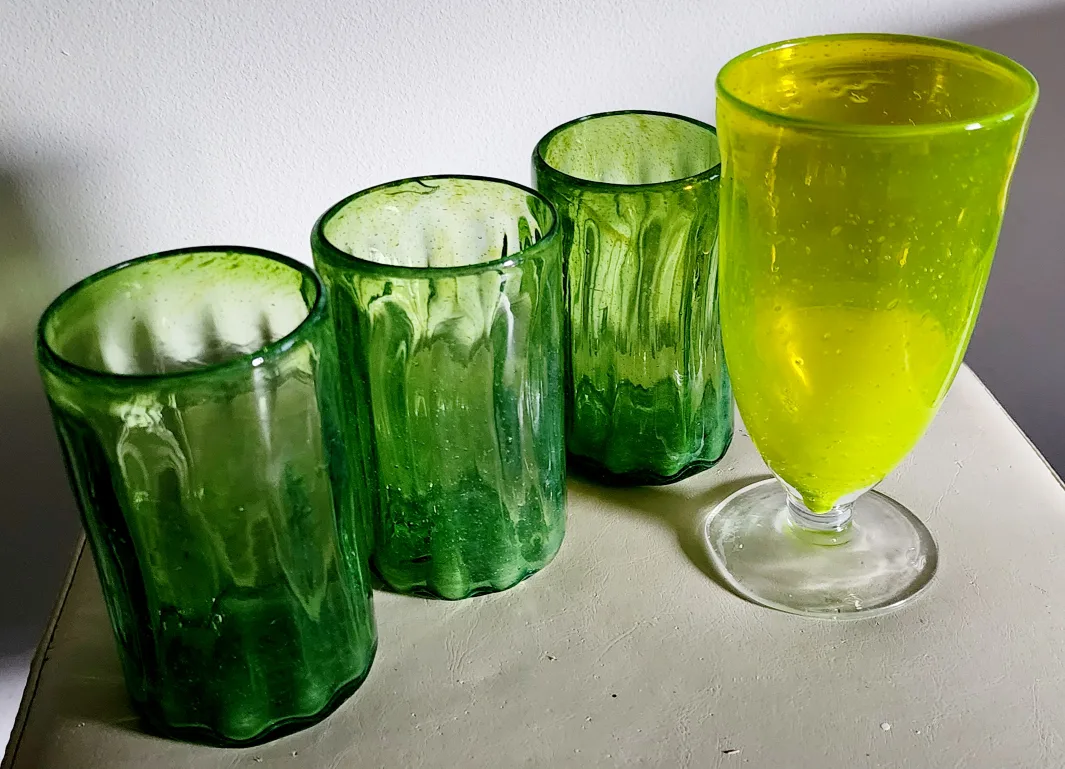Green Hand Blown Glass Cup Set thumbnail