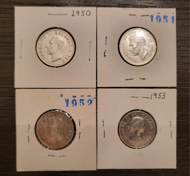 Canadian 25 Cent Coins: 1950, 1951, 1952, 1953 image indicator(4)