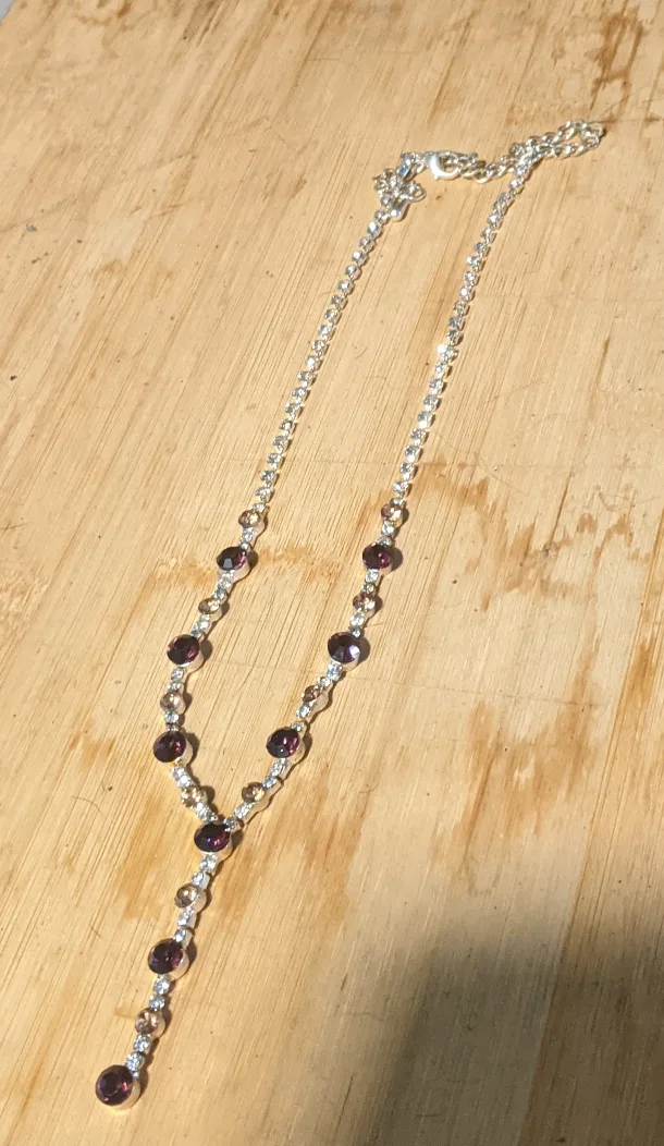 Silver Tone Rhinestone Y Necklace thumbnail