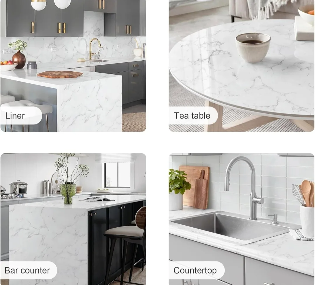 Set of 2 White and Black Marble Smooth Wallpaper 78.8"x11.8" image indicator(4)