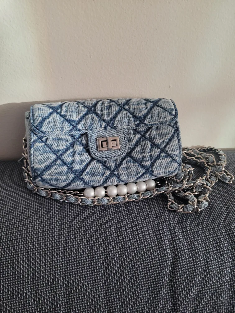 Denim Quilted Mini Bag with Chain Strap thumbnail