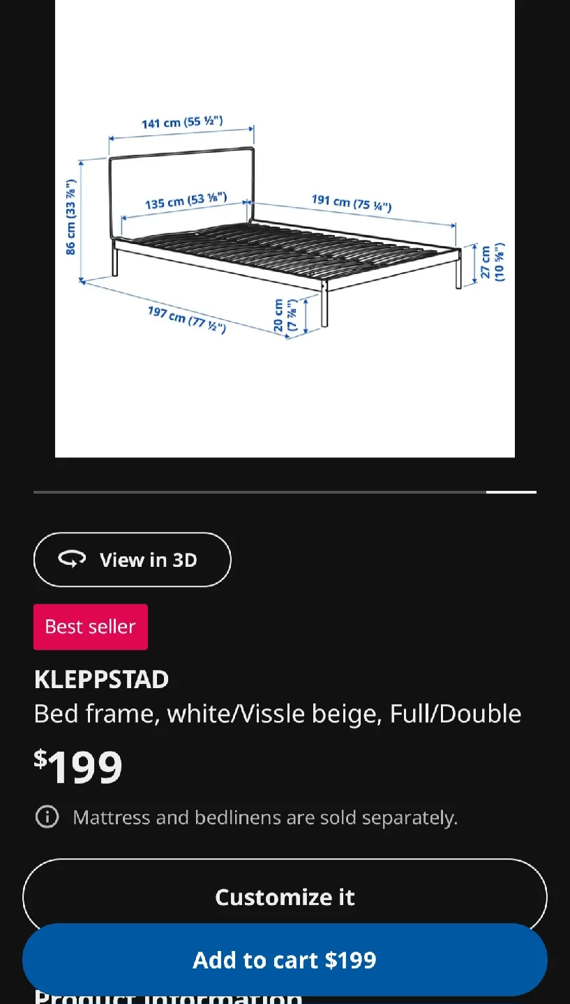 IKEA KLEPPSTAD Bed Frame - White/Vissle Beige image indicator(3)