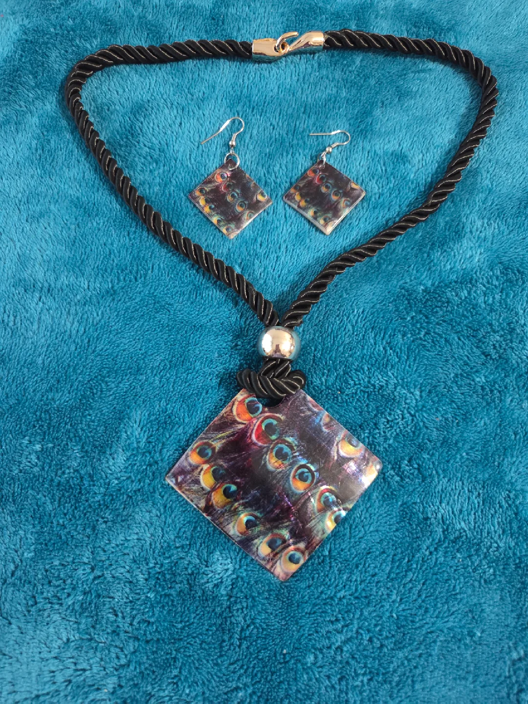 Necklace and Earring Set - Peacock Feather Design thumbnail
