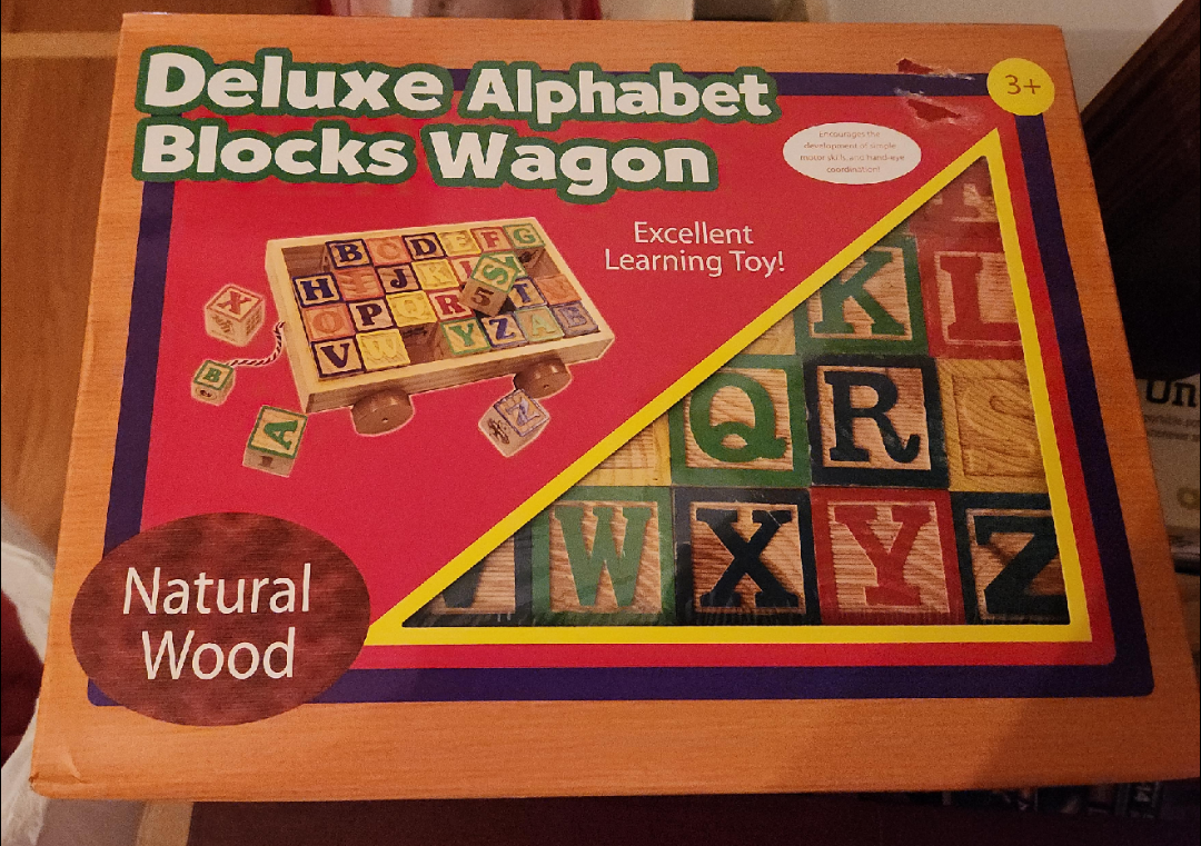 Deluxe Alphabet Blocks Wagon - Natural Wood