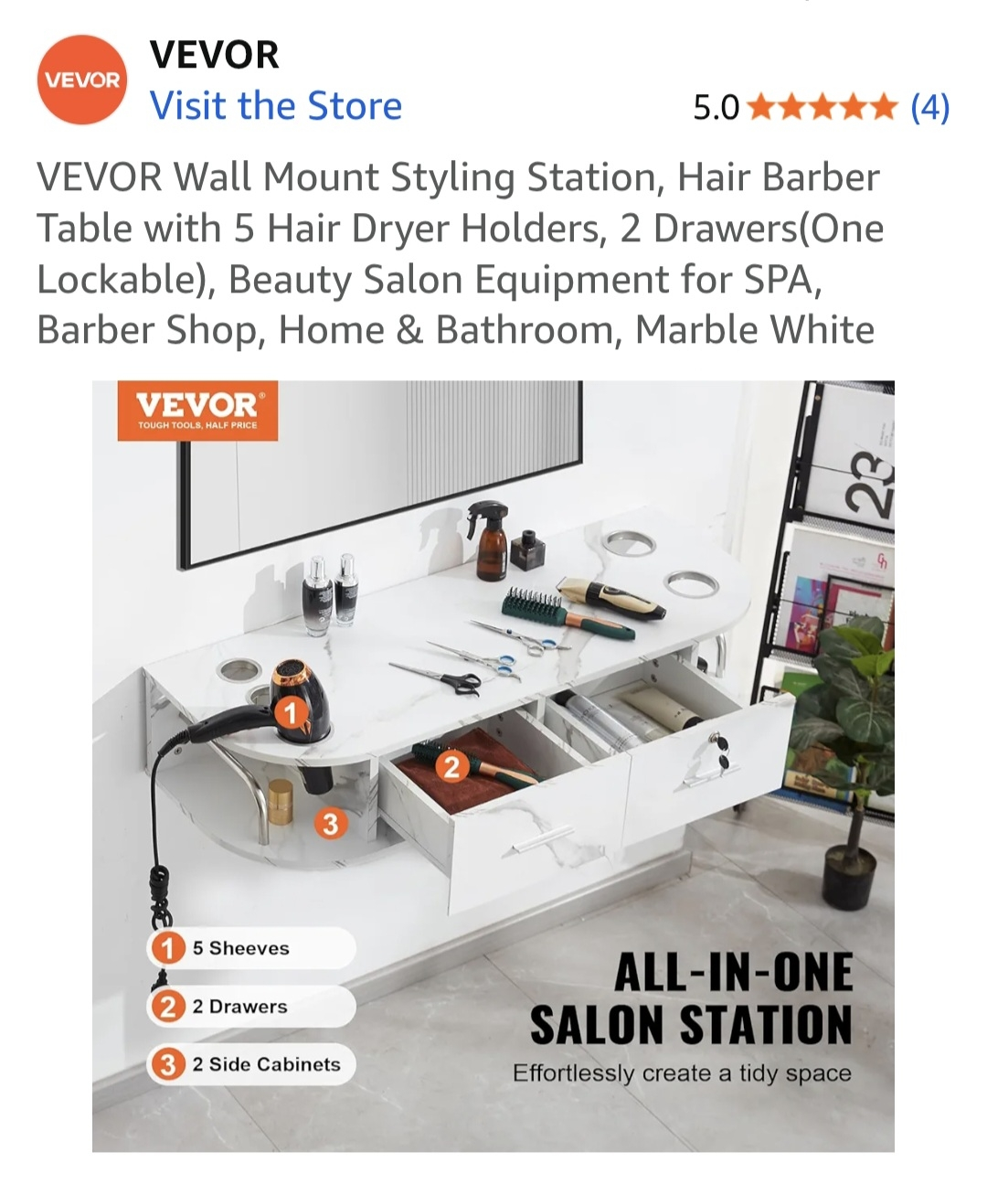 VEVOR Wall Mount Styling Station - Marble White - photo 2