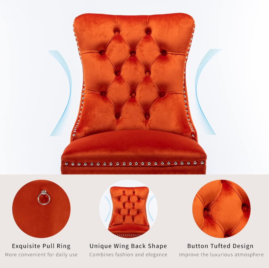 Orange Velvet Tufted Dining Chair(4 set) - photo 2