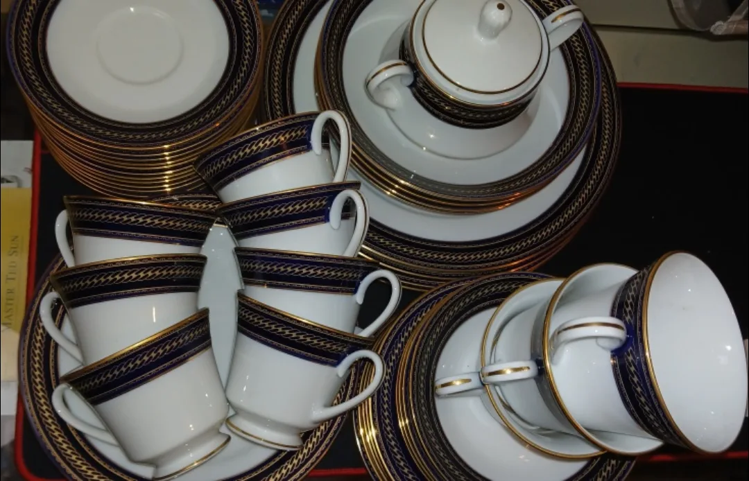 Elegant Dinnerware Set - White, Blue & Gold (small/large family) thumbnail