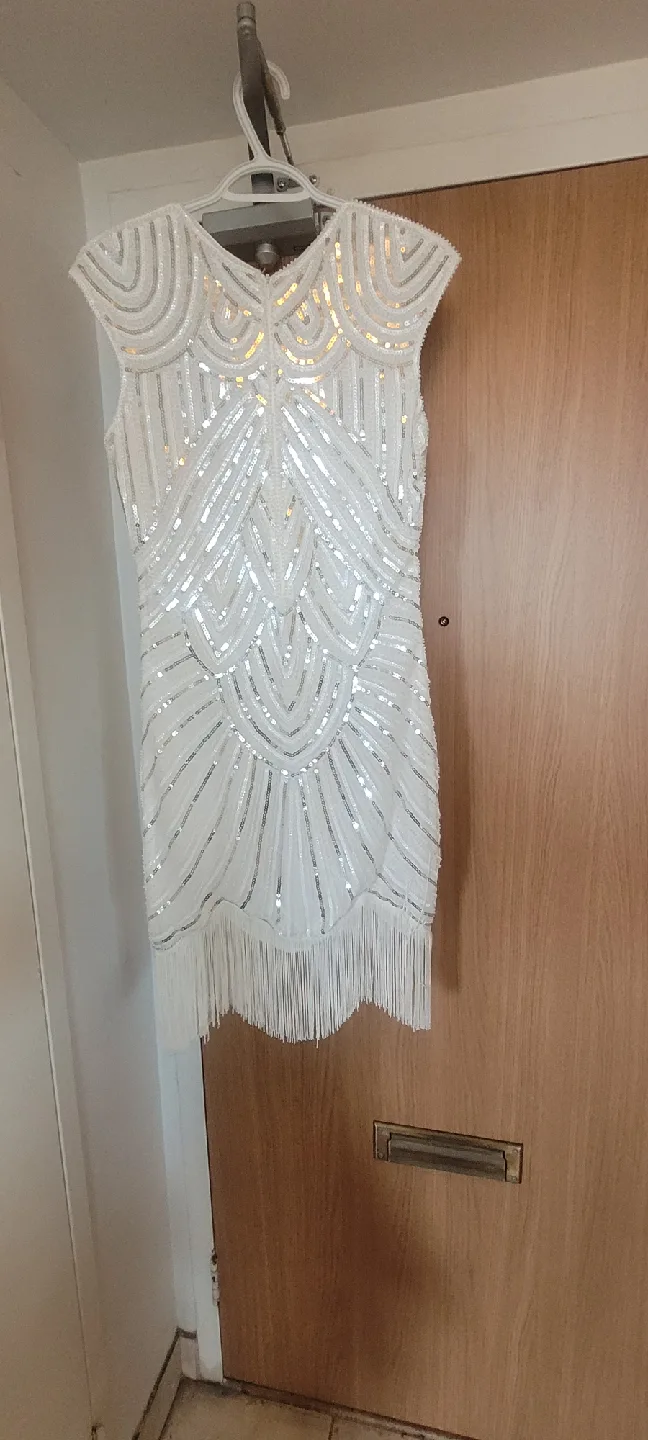 White Sequin Fringe Dress, Size S image indicator(2)