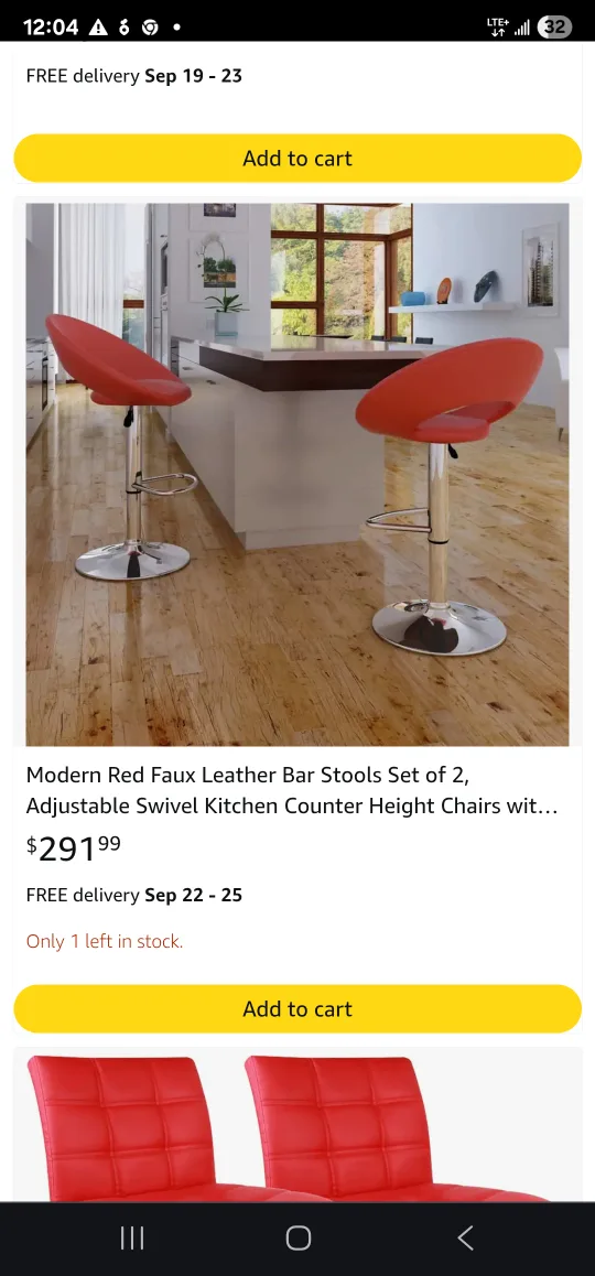 🥕Red Faux Leather Adjustable Swivel Bar Stool or hair dresser image indicator(4)