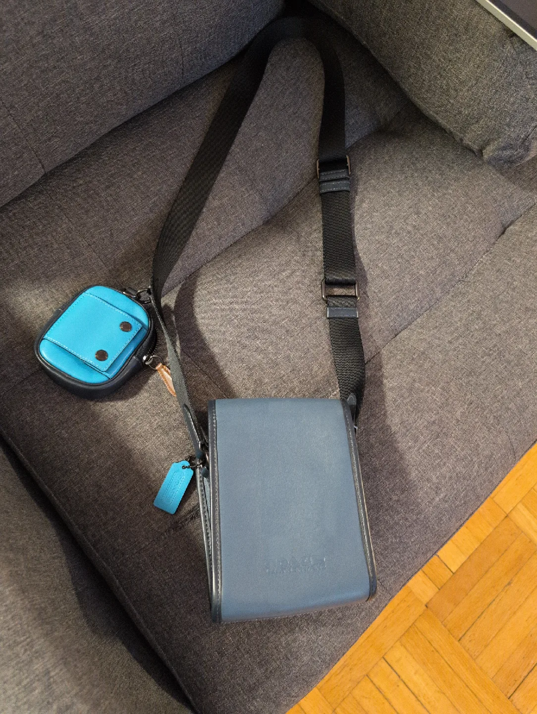 Coach Blue Leather Crossbody Bag with Pouch image indicator(3)