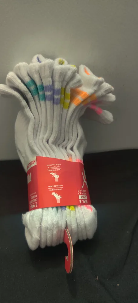 New Puma Girl's Socks, Small, 6 Pairs. fits size 4-8.5 thumbnail