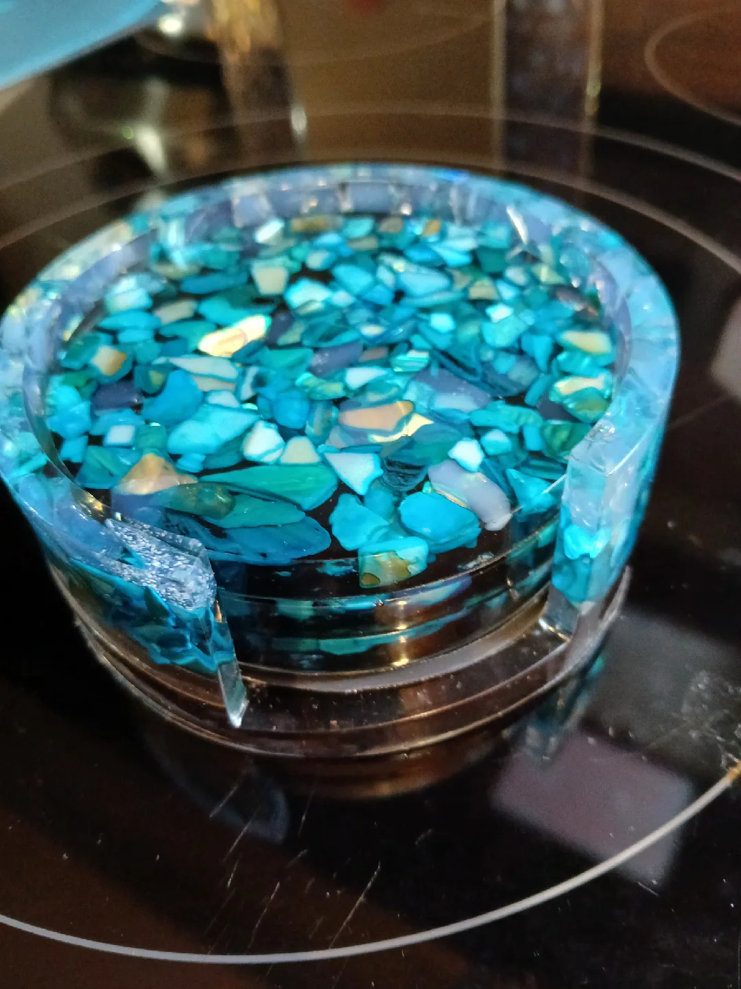 turquoise coasters.  set of 3 with holder. Made by Cheryl thumbnail