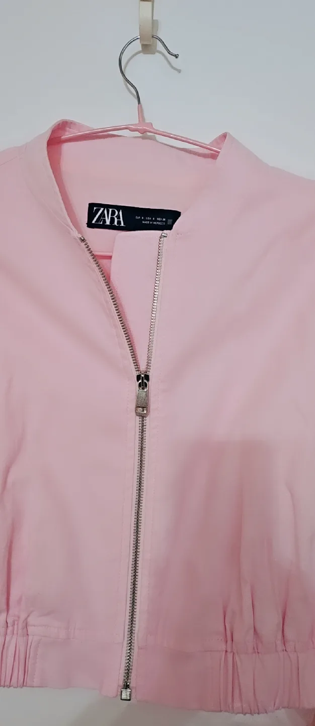 Zara Pink Cropped Bomber Jacket - Size S thumbnail