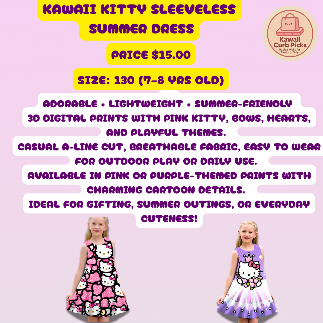Kawaii Hello Kitty Sleeveless Summer Dress - Size 130 (7-8 yrs)