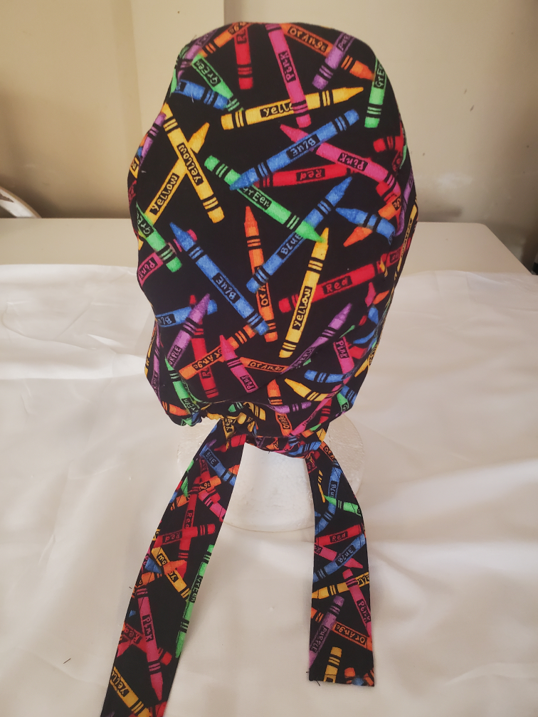 Crayon Print Scrub Cap Hand Crafted Adult sz - photo 4