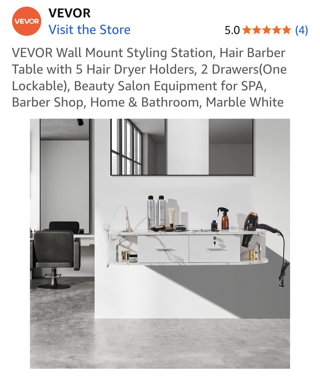 VEVOR Wall Mount Styling Station - Marble White - photo 5