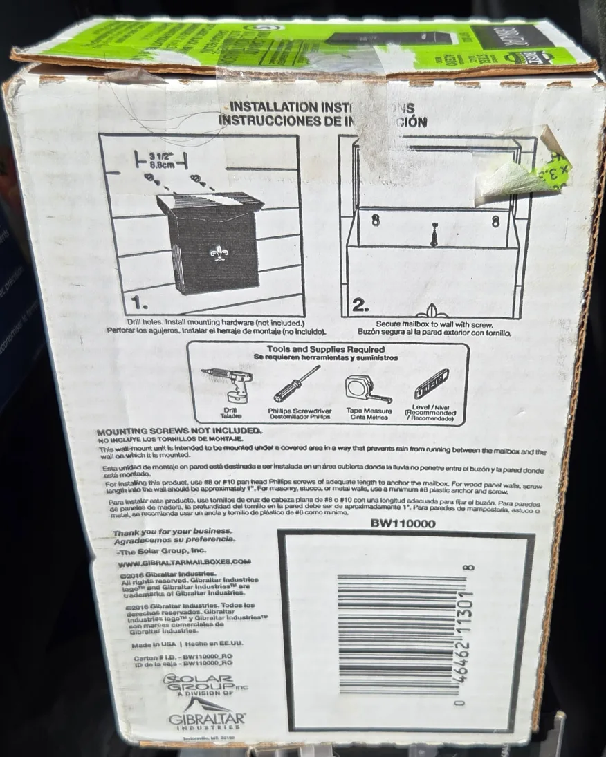 Gibraltar BW110000 Small Wall-Mount Mailbox - Black image indicator(4)