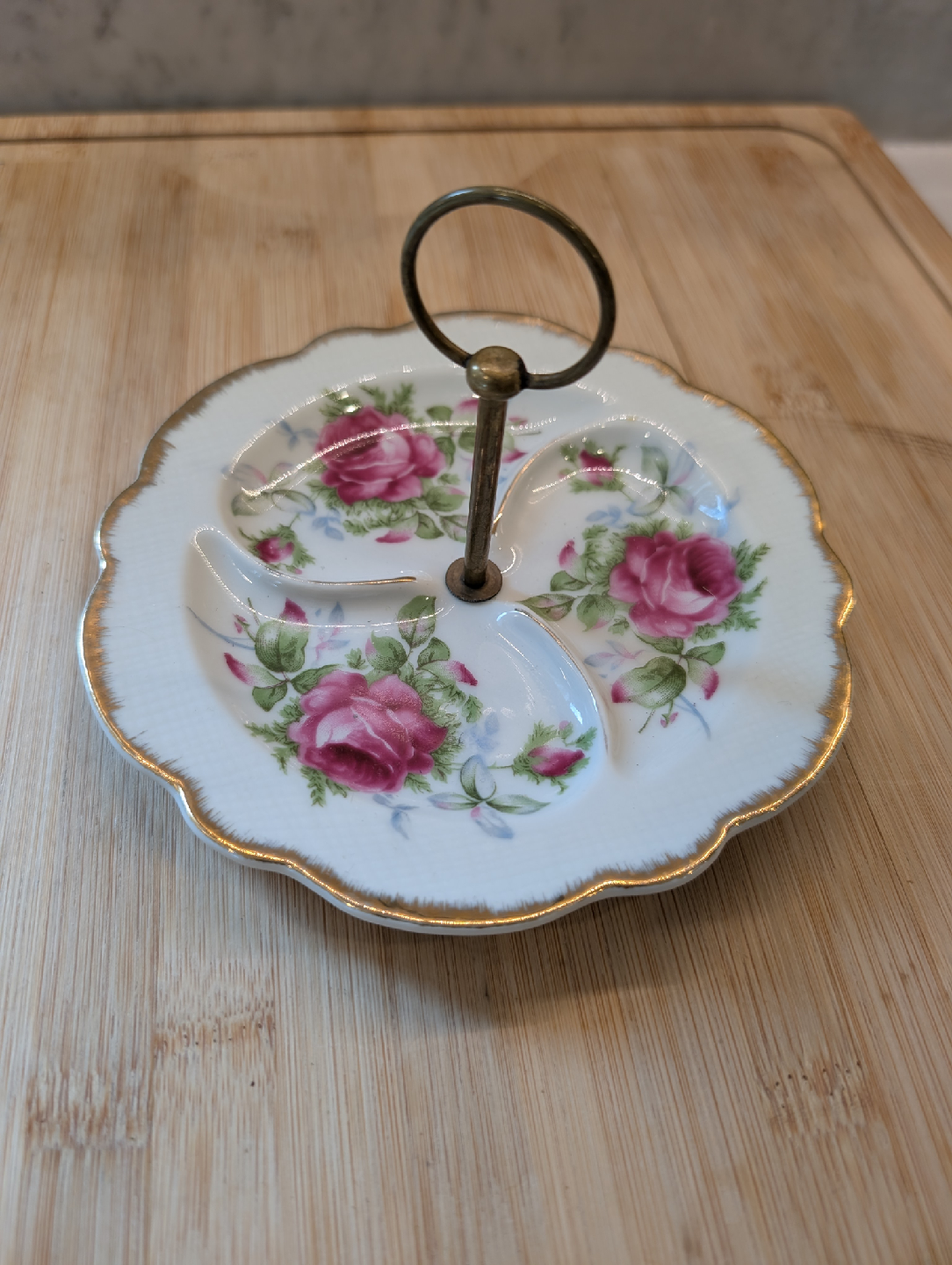 L'Amour China Gold and Floral Hand Painted Jewelry Dish