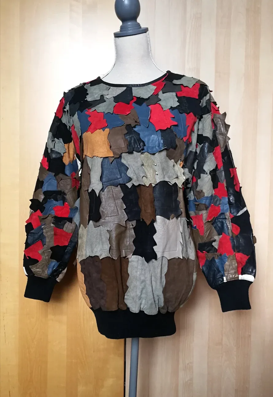 Vintage Patchwork Leather sweater thumbnail