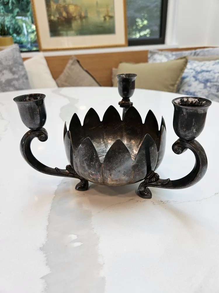 Vintage Silver Plated Candle Holder Art Nouveau Style image indicator(2)