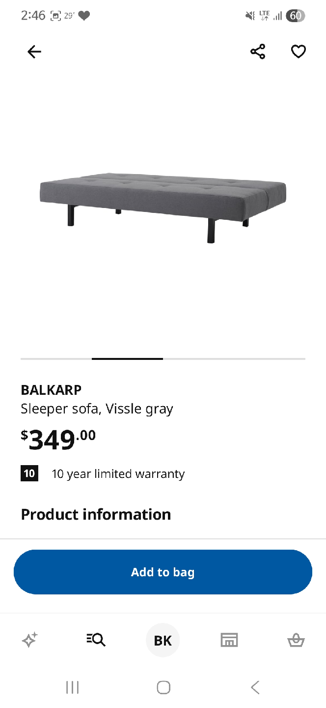 IKEA BALKARP Sleeper Sofa, Vissle Gray - photo 2