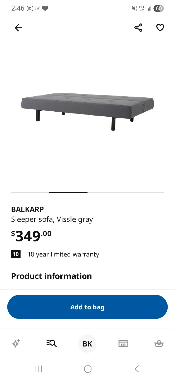 IKEA BALKARP Sleeper Sofa, Vissle Gray image indicator(2)