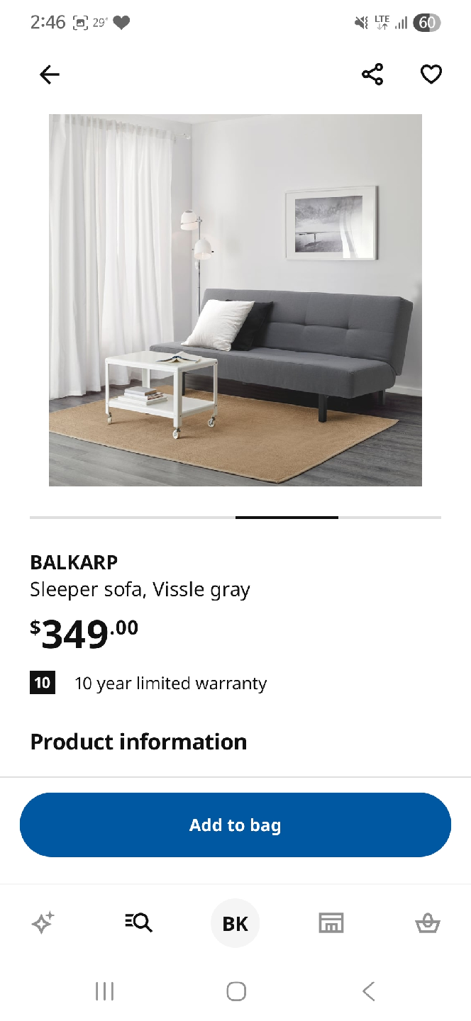 IKEA BALKARP Sleeper Sofa, Vissle Gray - photo 3