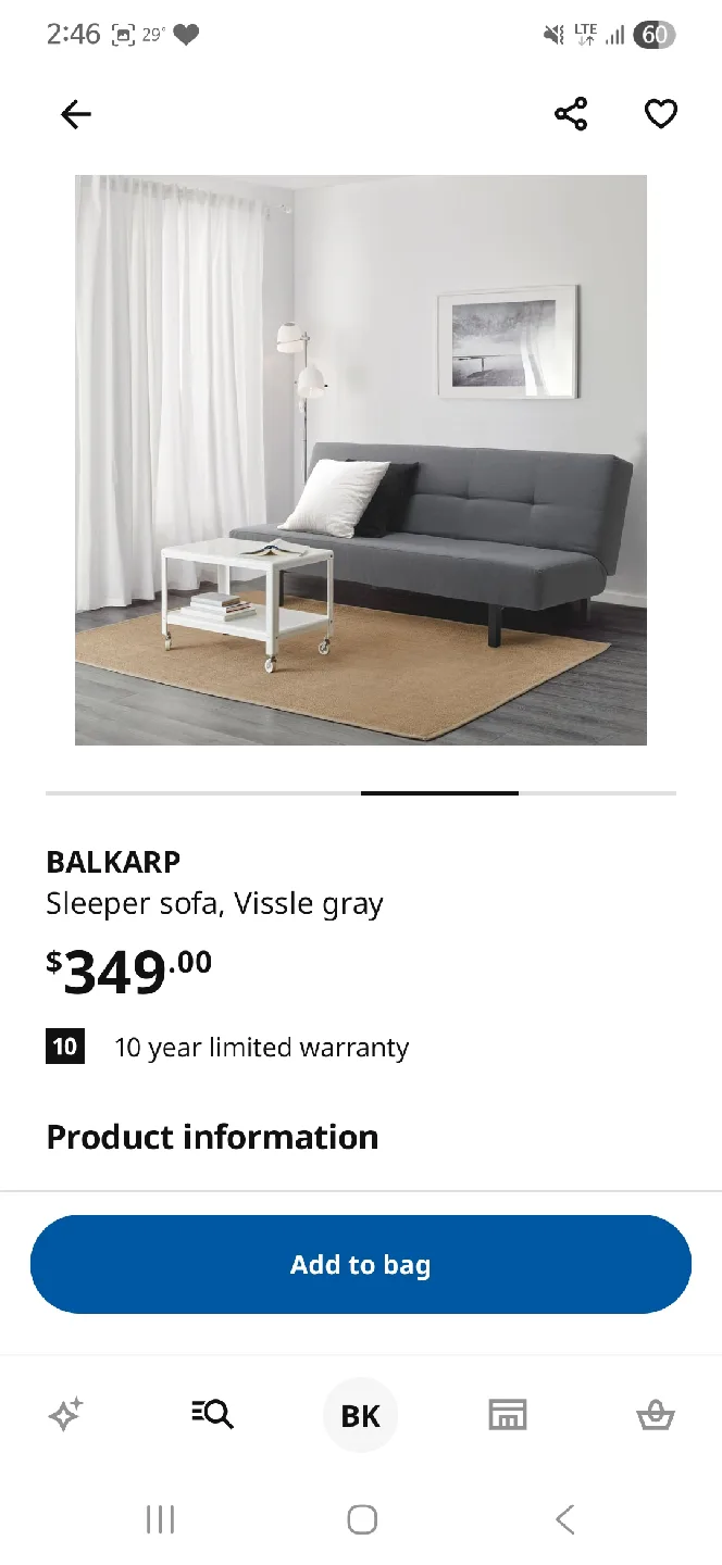 IKEA BALKARP Sleeper Sofa, Vissle Gray image indicator(3)