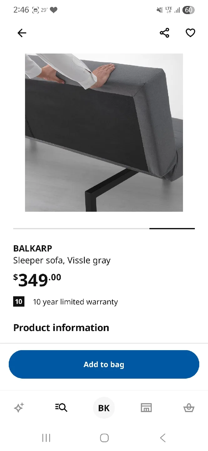 IKEA BALKARP Sleeper Sofa, Vissle Gray image indicator(4)