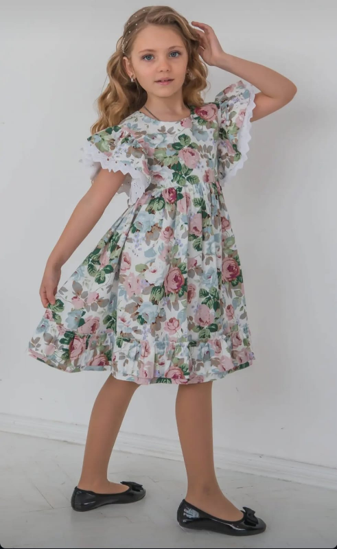 Floral Print Dress with Lace Trim