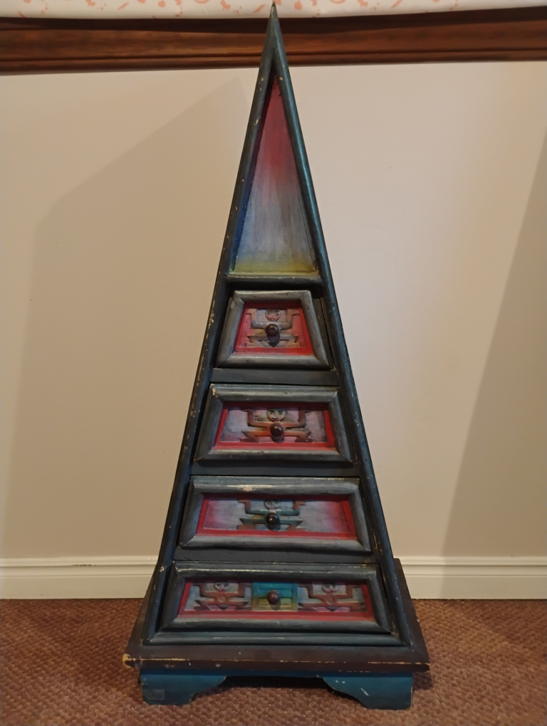 Unique Pyramid-Shaped Wooden Drawer Cabinet