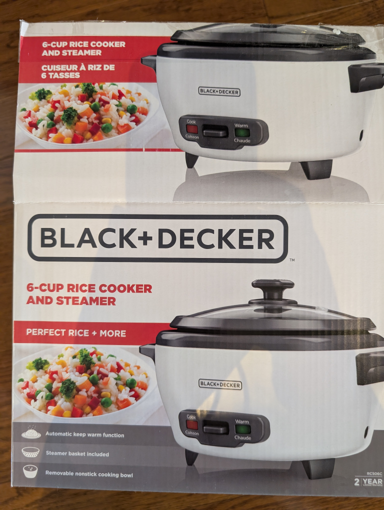 Black+Decker 6-Cup Rice Cooker & Steamer - New!
