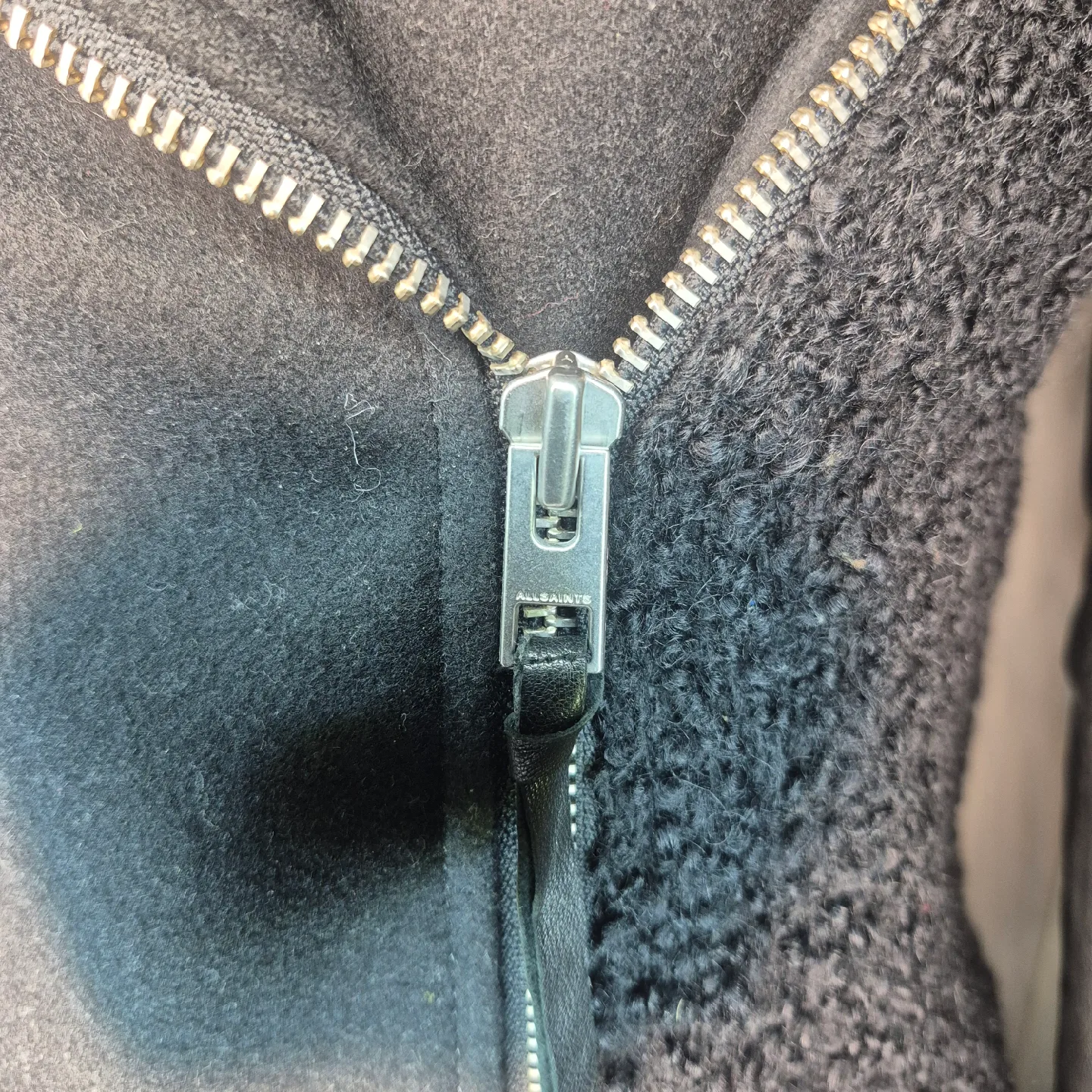 AllSaints Black Leather & Wool Blend Jacket - Size US 4 image indicator(9)