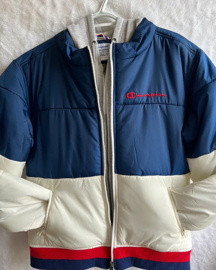 Champion Puffer Jacket – Navy/White with Hoodie Insert image indicator(2)