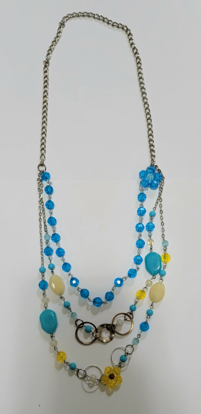 Beaded Layered Necklace - Blue & Yellow