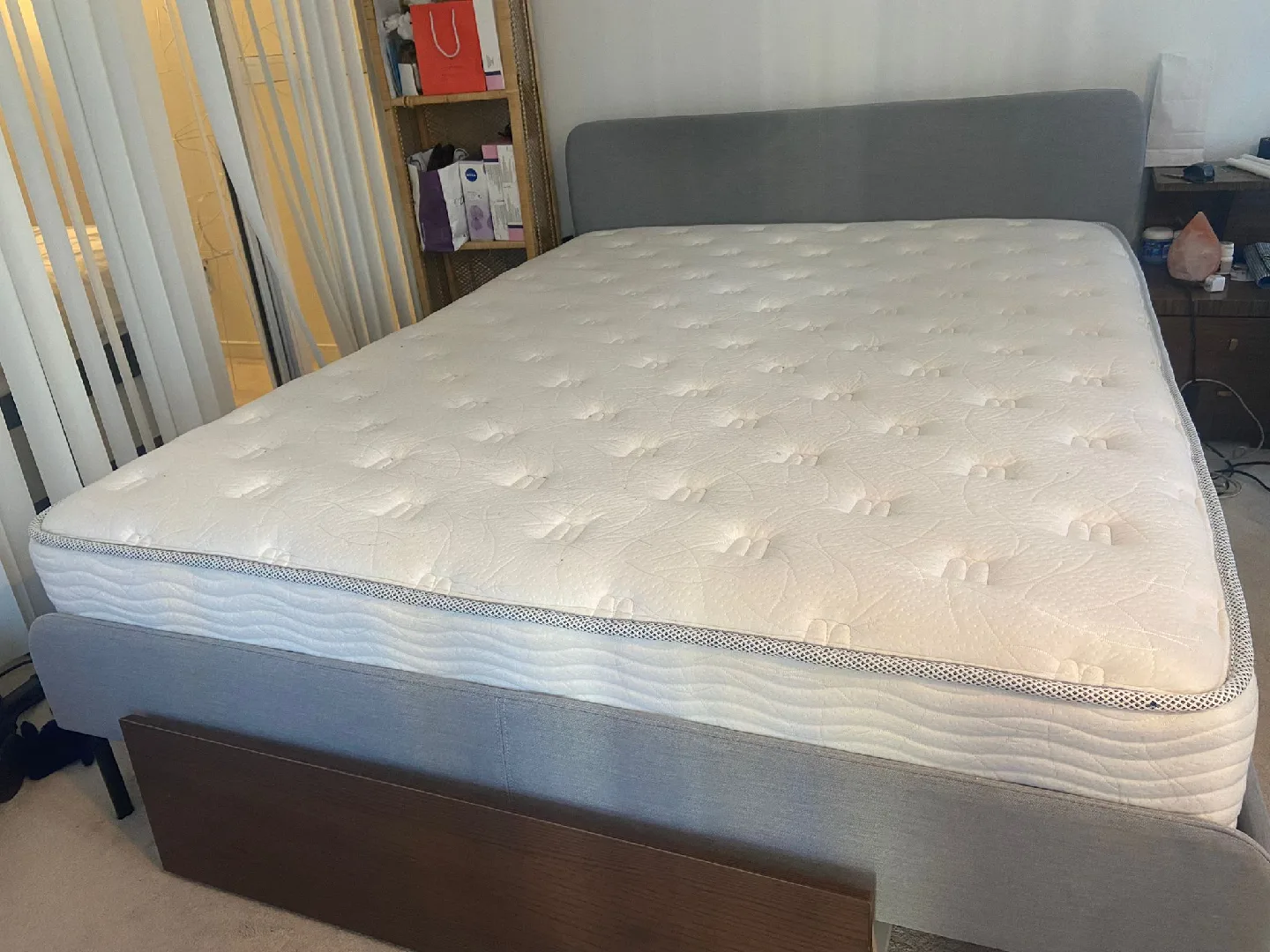 Queen Size White Upholstered Platform Bed Frame image indicator(10)